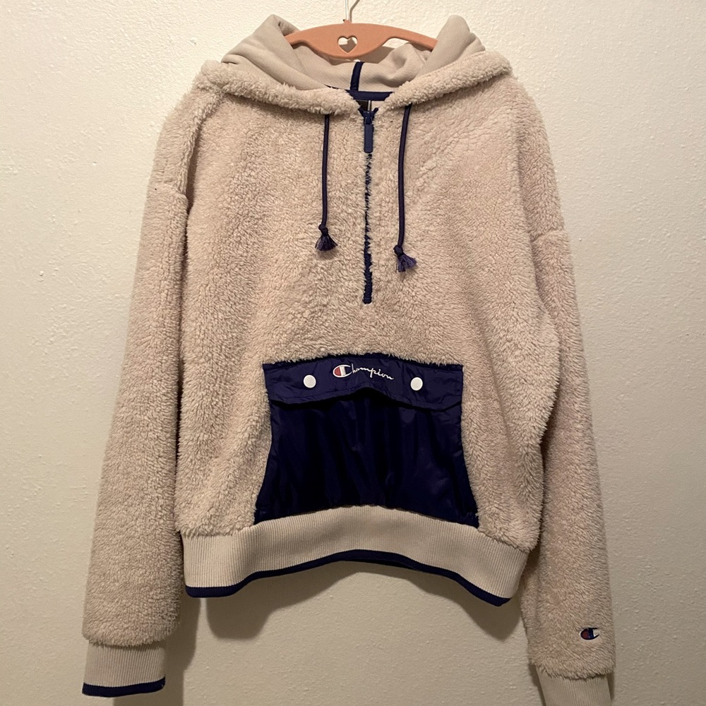 Champion Faux Fur Hoodie with 3/4 Zipper
